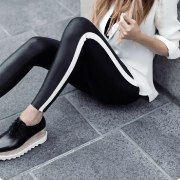 Spanx Side Stripe Faux Leather Leggings - Picture 2 of 8